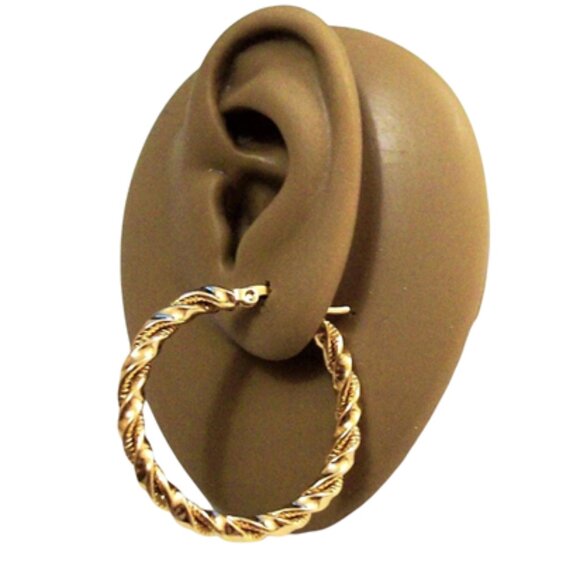 1 1/4 Inch 35mm Hoop Gold Tone Pierced Post Earrings - Picture 3 of 5